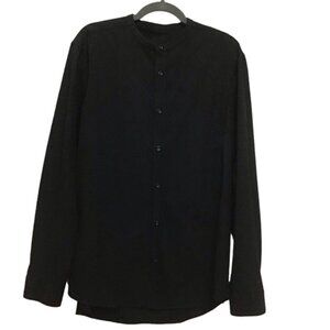 THE Melange black men’s long sleeves button down shirt mandarin collar L…